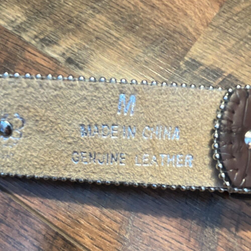 Brown Western Wide Belt M Rhinestone Studded Adjustable Buckle Women - Picture 2 of 8